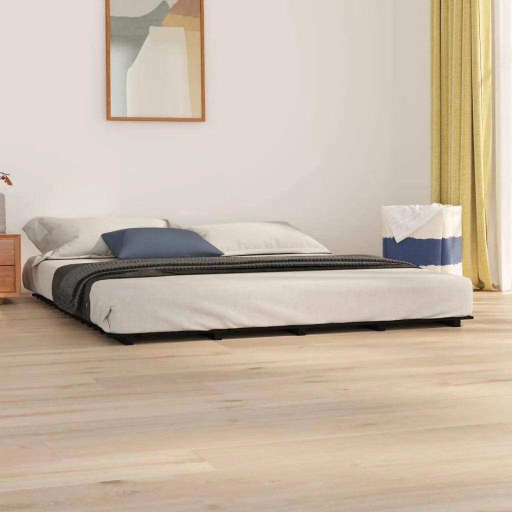 Łóżko z litego drewna czarne 200 x 200 cm – z drewna, 200 × 200 cm, czarny
