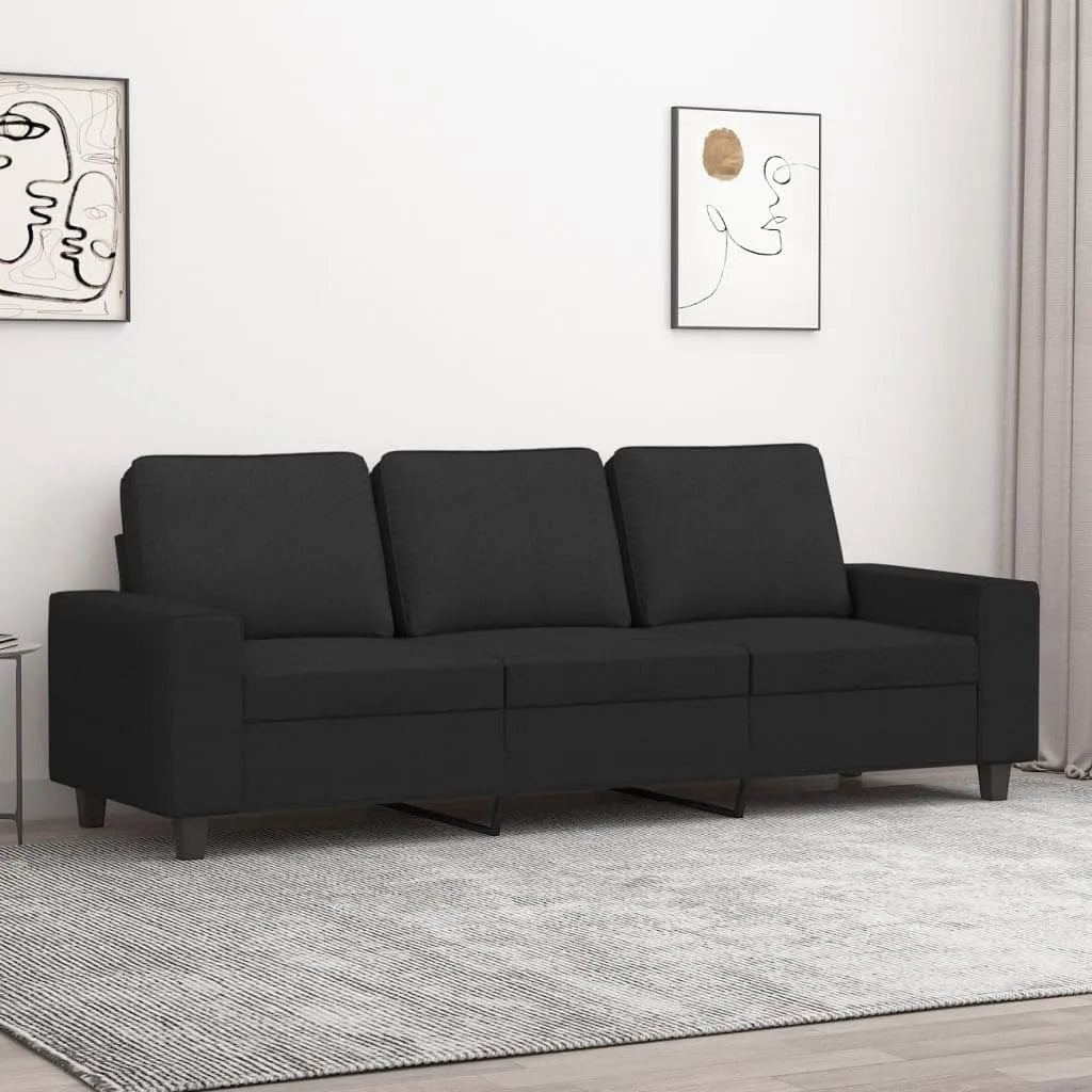 Sofa – tapicerka materiałowa, 3-osobowa, 180 cm, 359403, czarny, tapicerka materiałowa