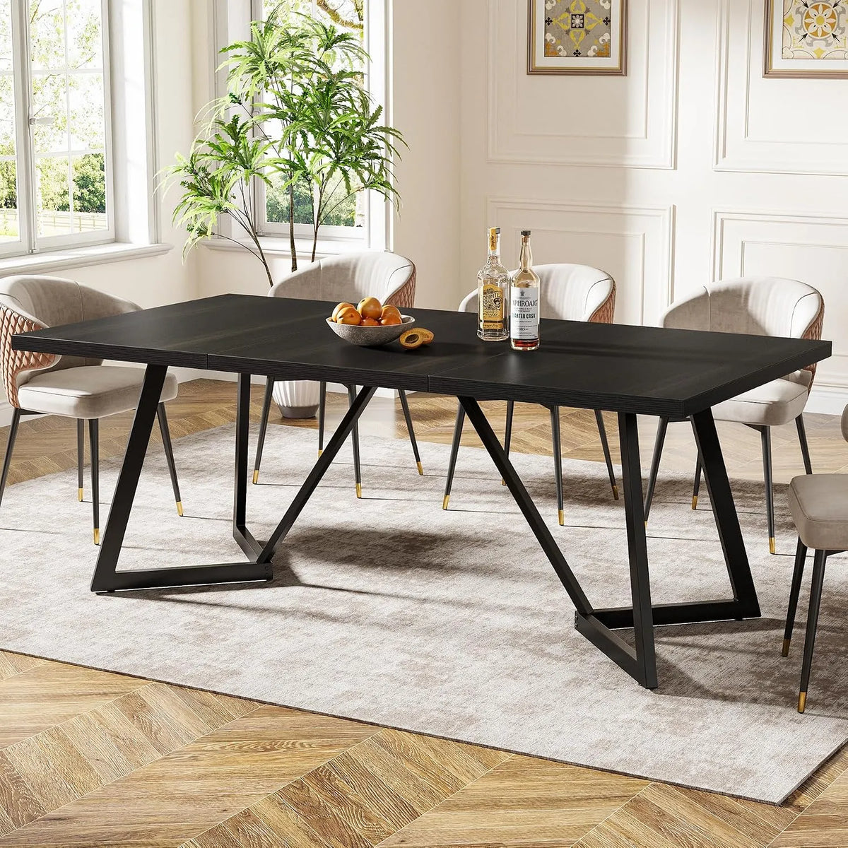 Tribesigns Duży Stół Jadalny 180x80x75cm dla 6-8 Osób — 180 × 80 × 75cm, czarny, z metalu, tapicerka materiałowa