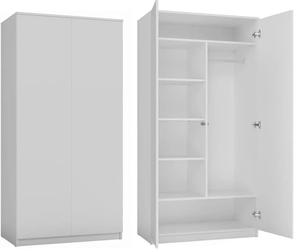 Szafa ubraniowa i garderoba — z szufladami, 2 drzwi, 180 × 90 × 50 cm, biały