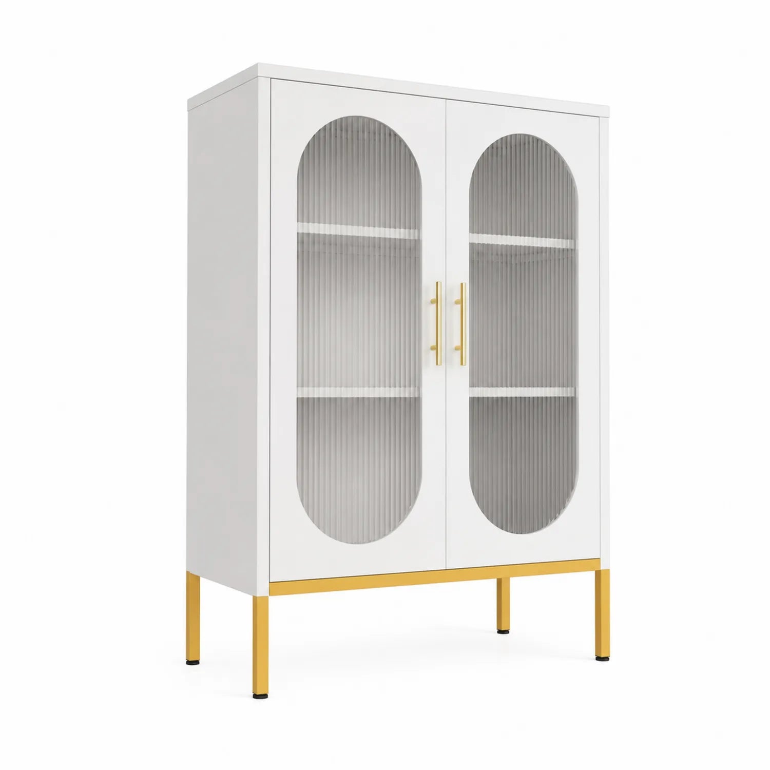 Szafka dwudrzwiowa z MDF i szkłem, 120x80x40 cm, Biały/Złoty