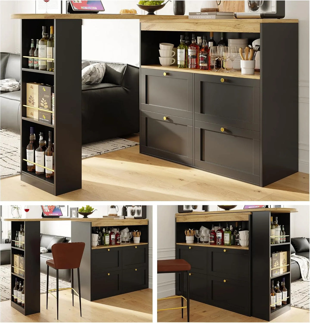 vutizal Stół stojący obracany o 360° w kształcie litery L: MDF, z drewna, z szufladami, obrotowy, 4 szufladami, 105 × 39 × 102 cm, czarny