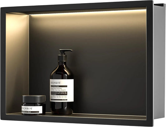 Prysznic ścienny ze stali nierdzewnej z LED — wyświetlacz LED, 60 cm, 30 cm, czarny