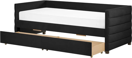 Łóżko dzienne i łóżko dla gości leżanka welurowe 90 x 200 cm ze stelażem – z szufladami, tapicerka aksamitna, 90 × 200 cm, czarny