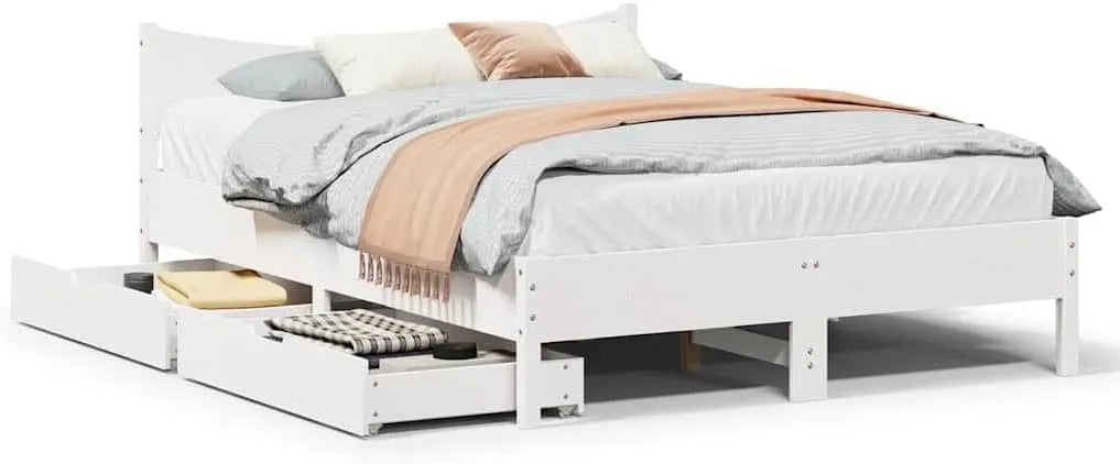 Łóżko z litego drewna z szufladami 140 x 190 cm – z drewna, 140 × 190 cm, tapicerka materiałowa