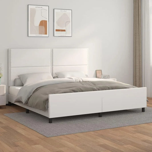 Rama łóżka i konstrukcja łóżka z zagłówkiem — 200 × 200 cm, biały, tapicerka skórzana