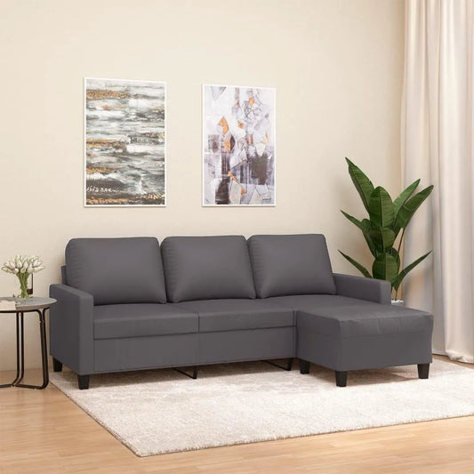 Sofa narożna — 3-osobowa, 180 cm, szary, rozkładana konstrukcja, tapicerka skórzana