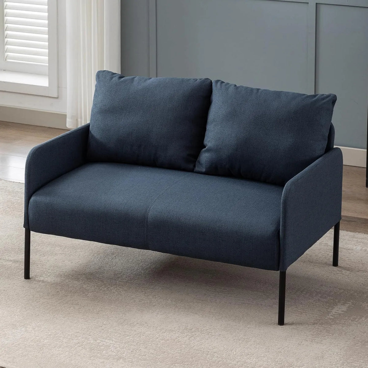 Sofa — z podłokietnikami, z poduszkami, 2-osobowa, niebieski