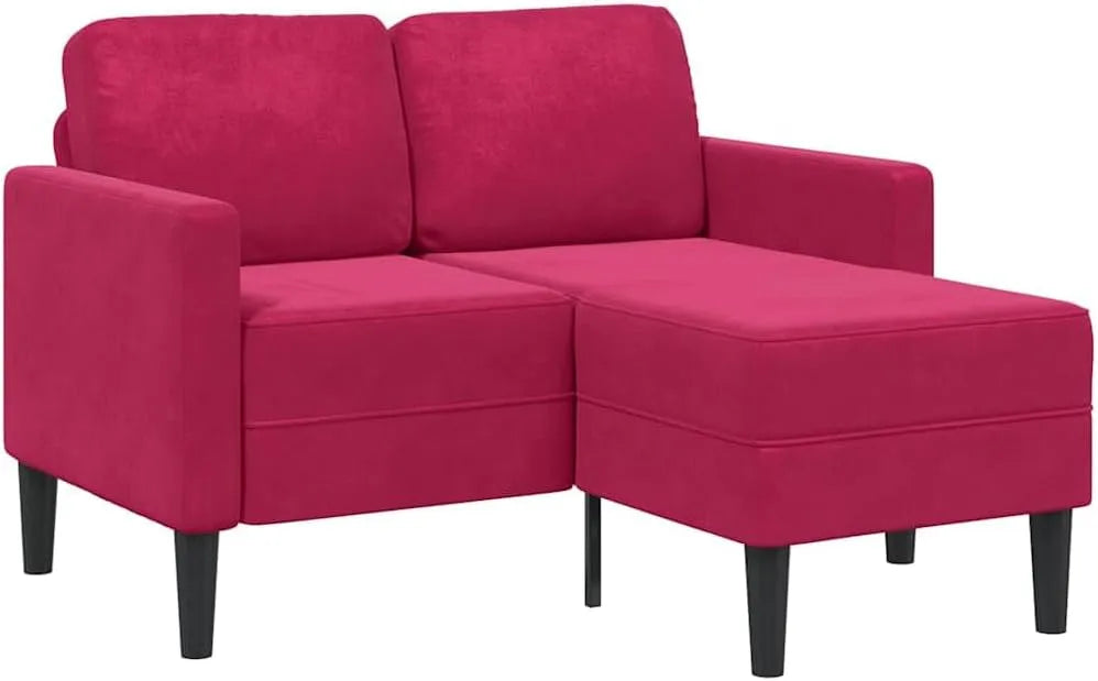 Sofa – w kształcie litery L, tapicerka aksamitna, 2-osobowa, 125 cm, czerwony