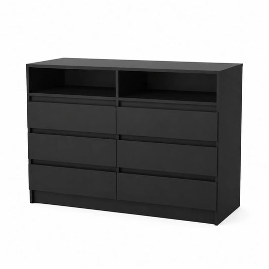 Komoda z MDF z 6 szufladami i 2 półkami w kolorze czarnym 80x120x40 cm