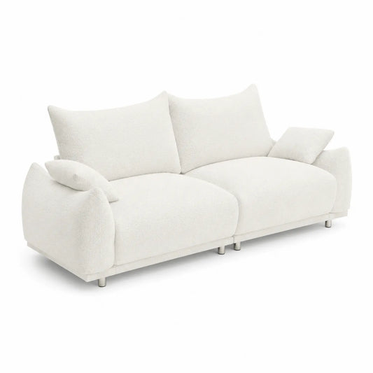 Sofa trzyosobowa z tkaniny Boucle Biała 210x90x85cm
